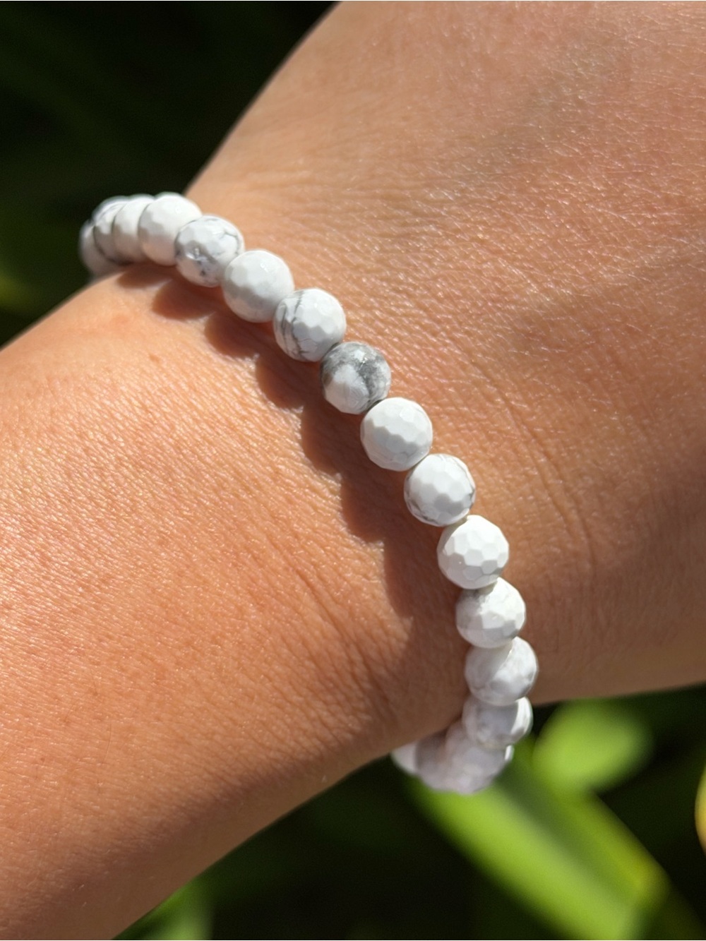 White Howlite Beaded Stretch Bracelet - Women Jewelry Palo